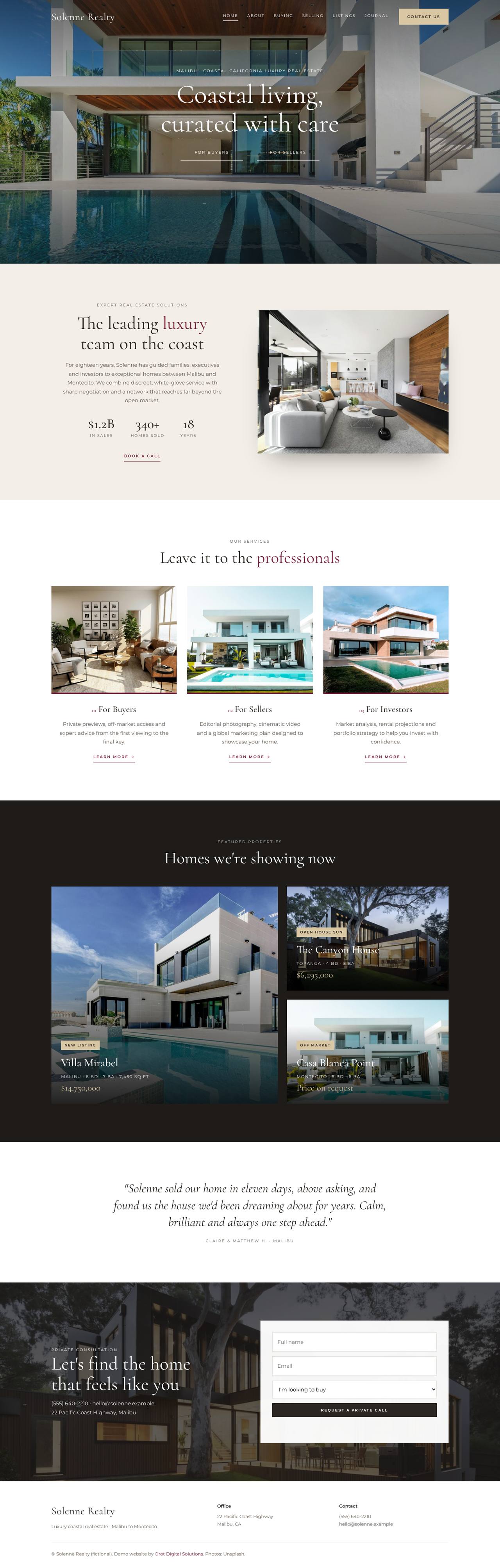 Solenne Realty demo website